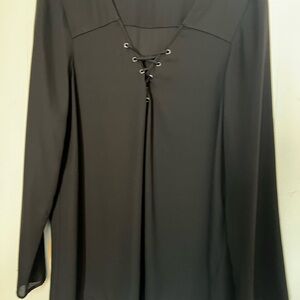 Neiman Marcus Black Lace-Up Blouse